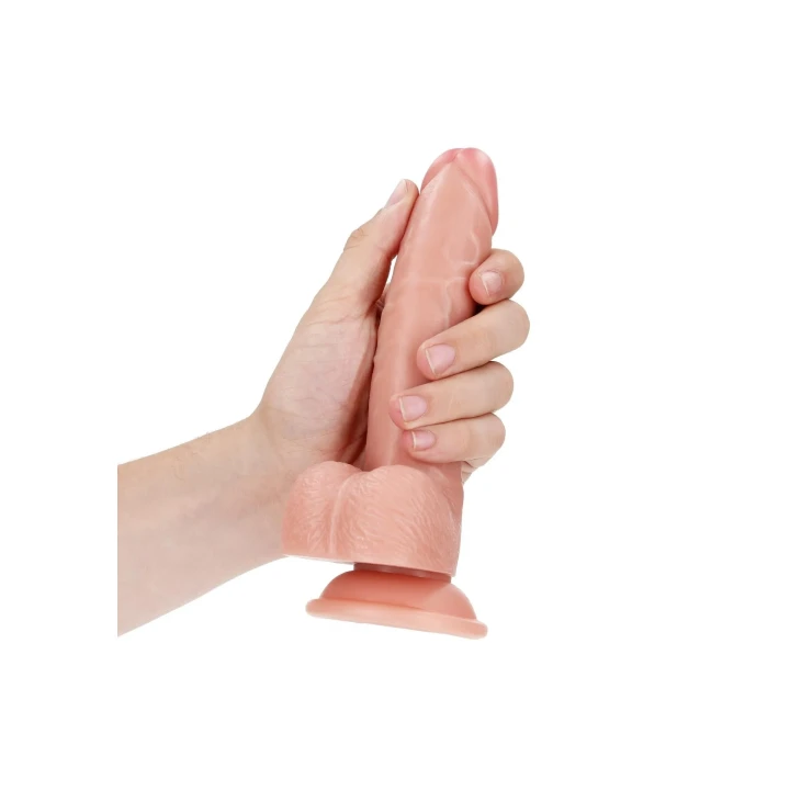 Realistyczny dildo zakrzywiony z przyssawką i kulkami - 18 cm, wodoodporny