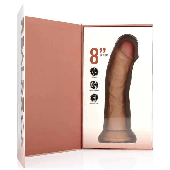 Wibrujące dildo zakrzywione RealRock® - 20,5 cm, naturalny odcień tan, przyssawka