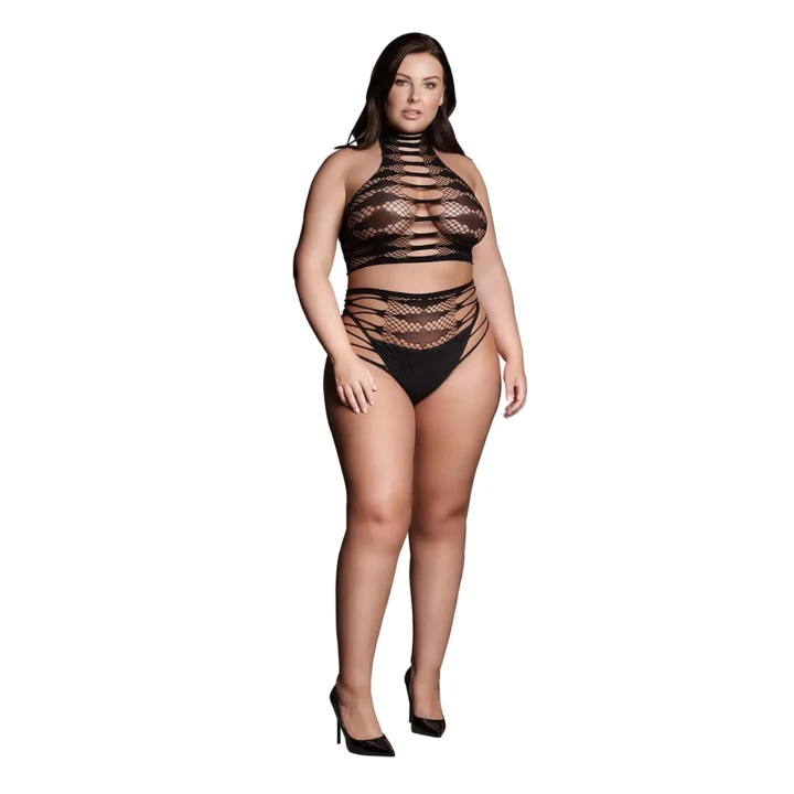 Dwuczęsciowy komplet plus size z kołnierzem - Carpo XLVI, crop top i majteczki