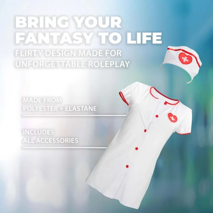 Kostium pielęgniarki - rozmiar S/M - biały, z czepeczkiem, zmysłowy strój na imprezy tematyczne