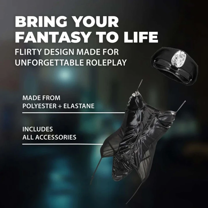 Kostium policjantki S/M - czarny, elegancki kombinezon z czapką, 100% poliester