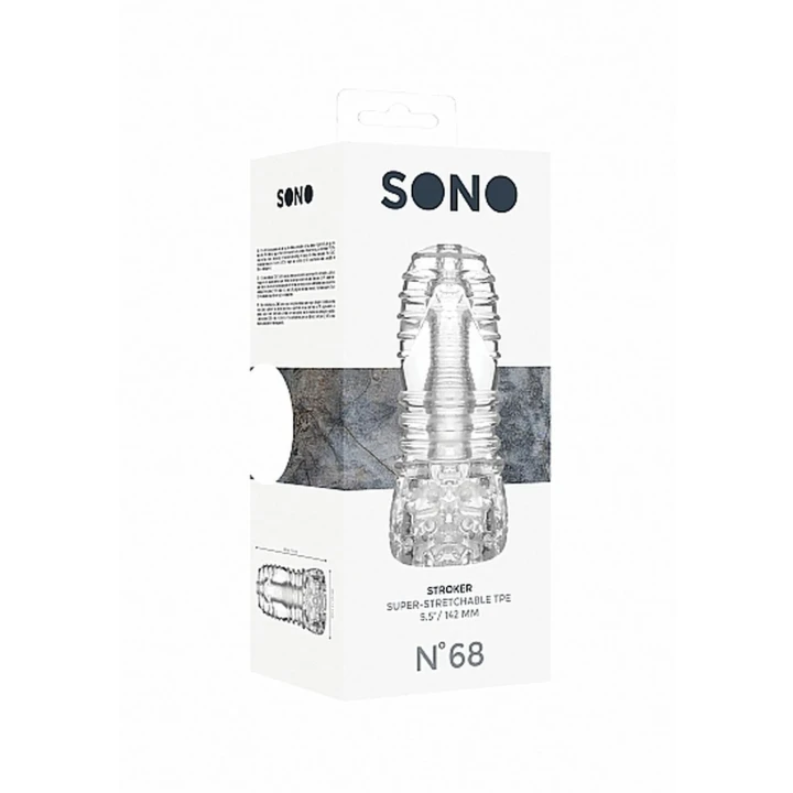 Masturbator No. 68, przezroczysty, erotyczny stymulator z wypustkami, 15 cm długości