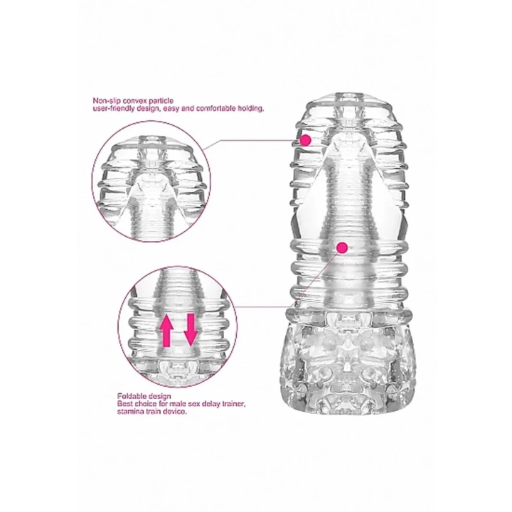 Masturbator No. 68, przezroczysty, erotyczny stymulator z wypustkami, 15 cm długości