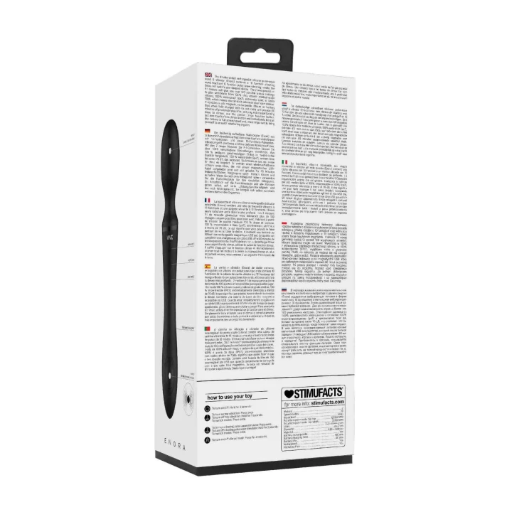 Wibrator podwójnie zakończony Enora - Czarny, 10 trybów wibracji, silikon medyczny