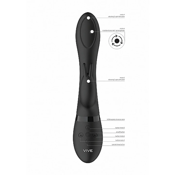 Wibrator do punktu G Mira - wirujący króliczek z 10 trybami wibracji, czarny