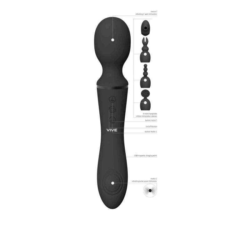 Zaawansowany stymulator do masażu z podwójnymi silnikami, czarny, model VIVE019