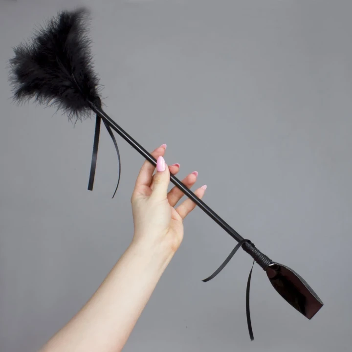 Zestaw do pobudzenia z piórkiem i szpicrutą w kolorze czarnym, 48 cm długości