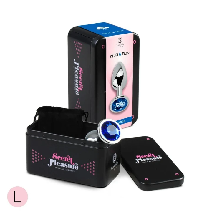 Korek analny metalowy z niebieskim kryształkiem, ultra gładki, 160 g, 4 cm średnicy