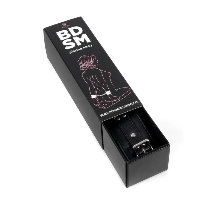 Kajdanki BDSM z syntetycznej skóry, regulowane, komfortowe z łańcuszkami srebrnymi