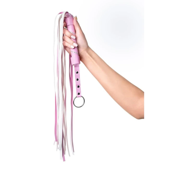 Flogger z PU skóry, różowy, 64 cm, elegancki akcesorium do zmysłowych zabaw