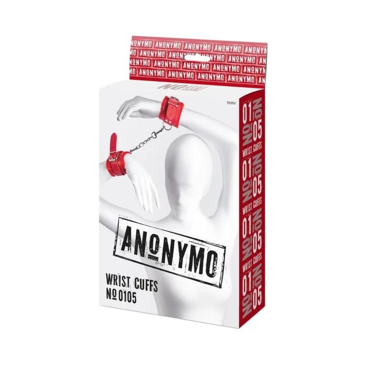 Anonymo handcuffs, PU leather, red, 27 cm