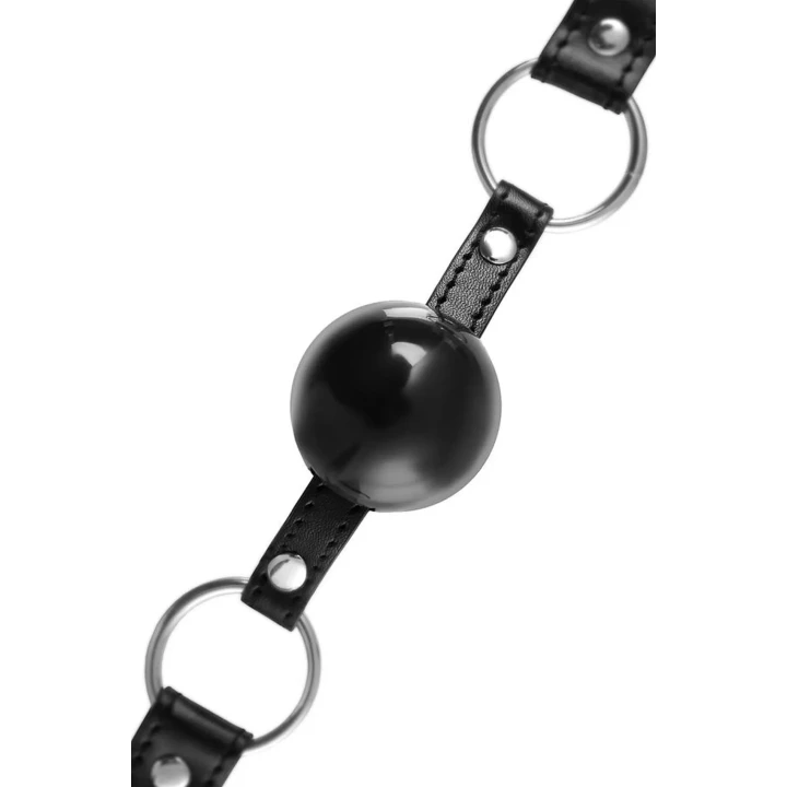Gag BDSM, TPR, czarny, długość 64 cm, z metalowymi okuciami, uniwersalny rozmiar