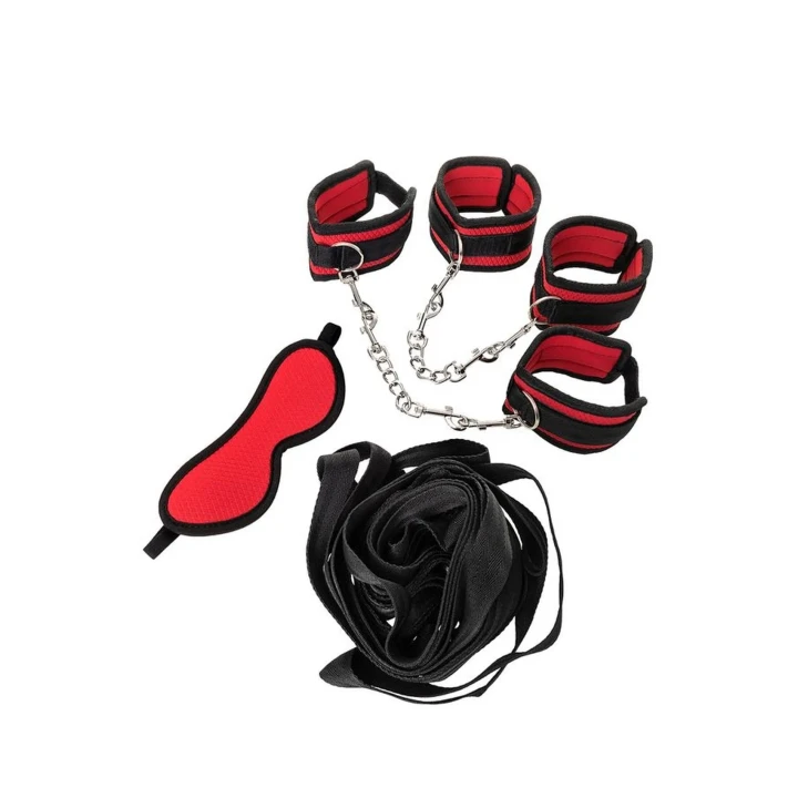 Zestaw do bondage Anonymo, czerwony, z akcesoriami dla entuzjastów BDSM