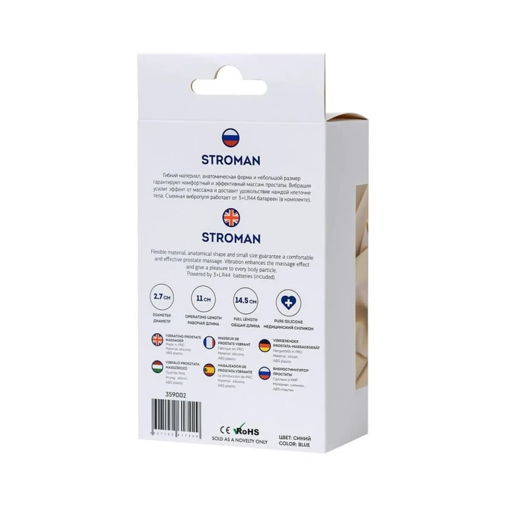 Masażer prostaty ToDo Stroman Blue z wibracjami, anatomiczny kształt, bateria LR44