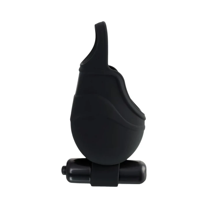 Etui na mosznę z pierścieniem erekcyjnym i wibracjami, silikonowe, czarne, 6.5 cm