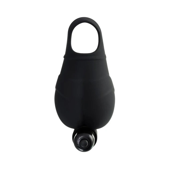 Etui na mosznę z pierścieniem erekcyjnym i wibracjami, silikonowe, czarne, 6.5 cm