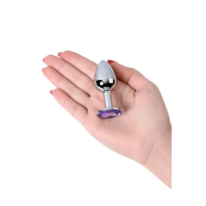 Silver anal plug with gem, blue