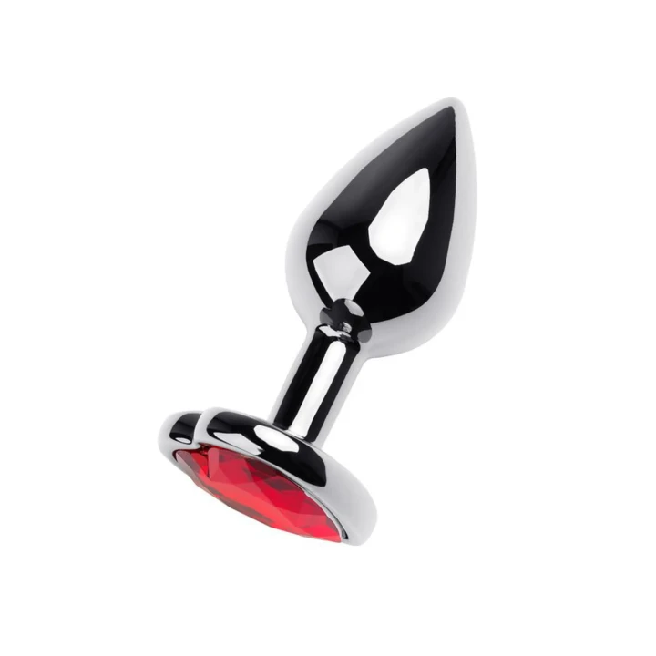 Korek analny srebrny z serduszkowym różowym kryształem, długość 7 cm, średnica 2,7 cm