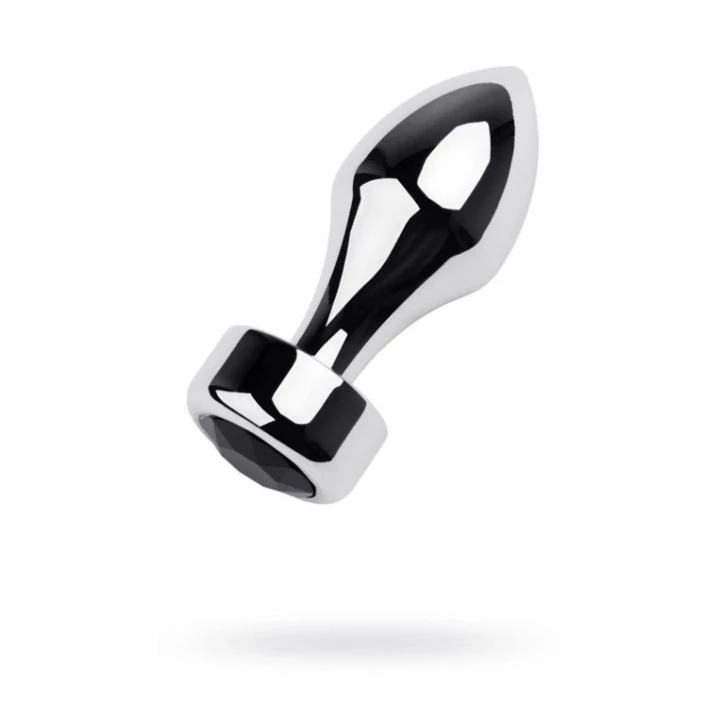 Srebrny korek analny TOYFA z metalowym wykończeniem i czarnym kryształkiem, 10,8 cm