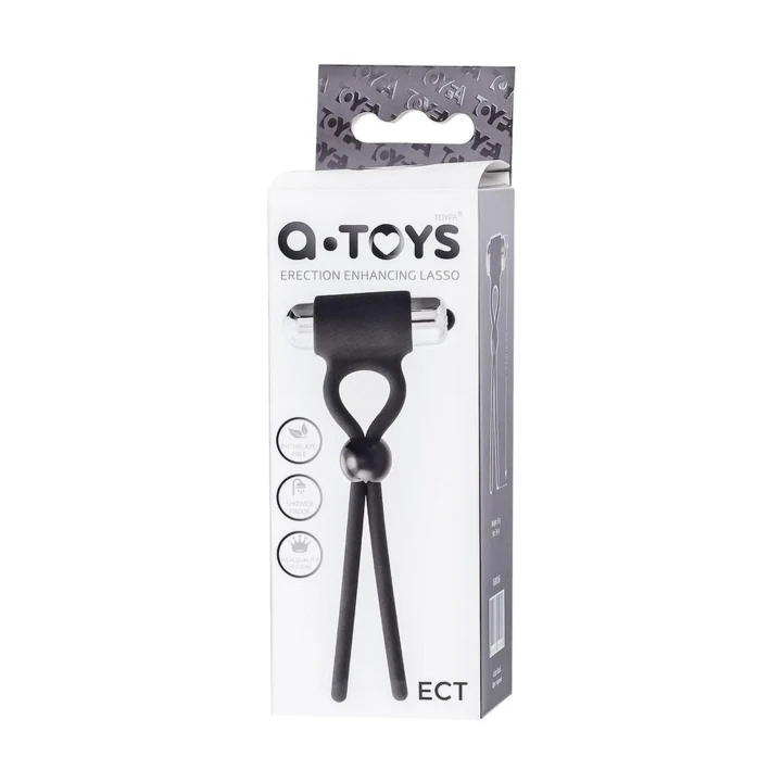 Lasso erekcyjne A-Toys, czarne, silikonowe, 14 cm z regulacją i wibracją