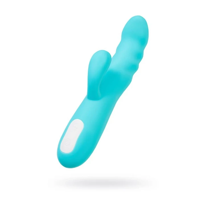 Wibrator rotacyjny z stymulacją łechtaczki, silikonowy, niebieski, 20.7 cm, MERRY-SWI