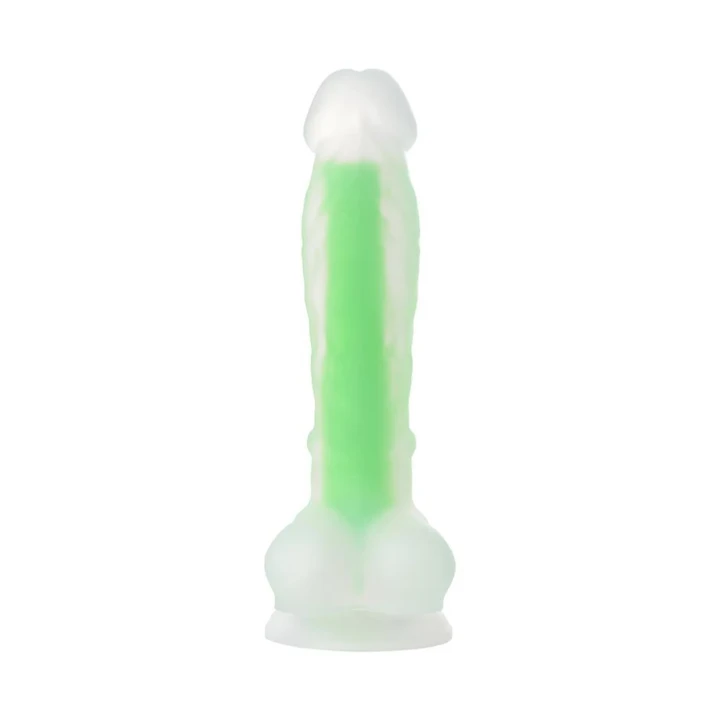 Świecące dildo realistyczne 13cm z dwuwarstwowego silikonu - Dick Glow Zielony