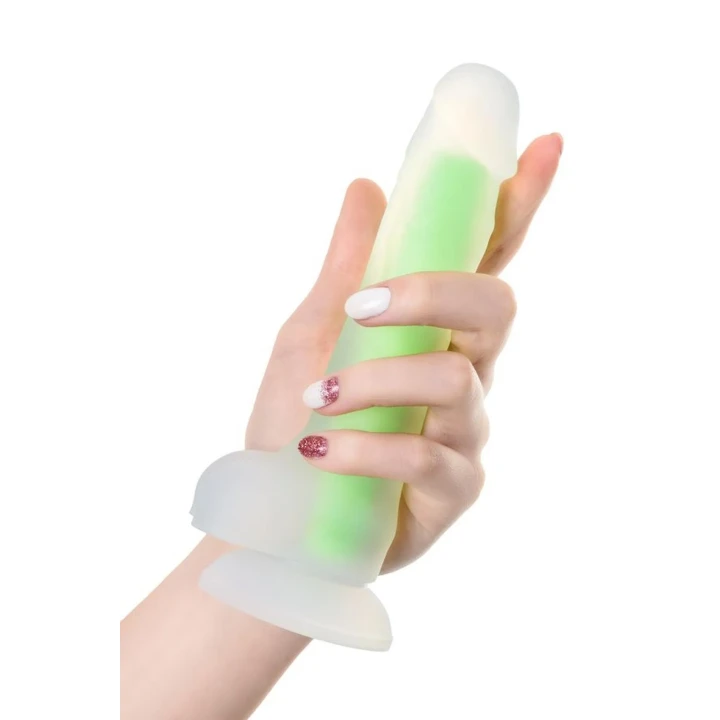 Świecące dildo realistyczne 13cm z dwuwarstwowego silikonu - Dick Glow Zielony