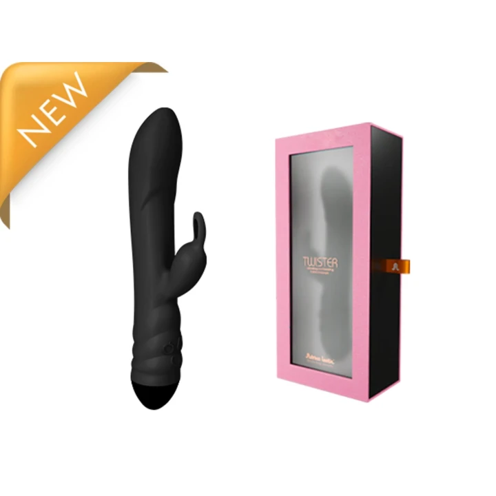 Wibrator królika Twister Black z funkcją obrotu i systemem UWM, silikonowy, USB