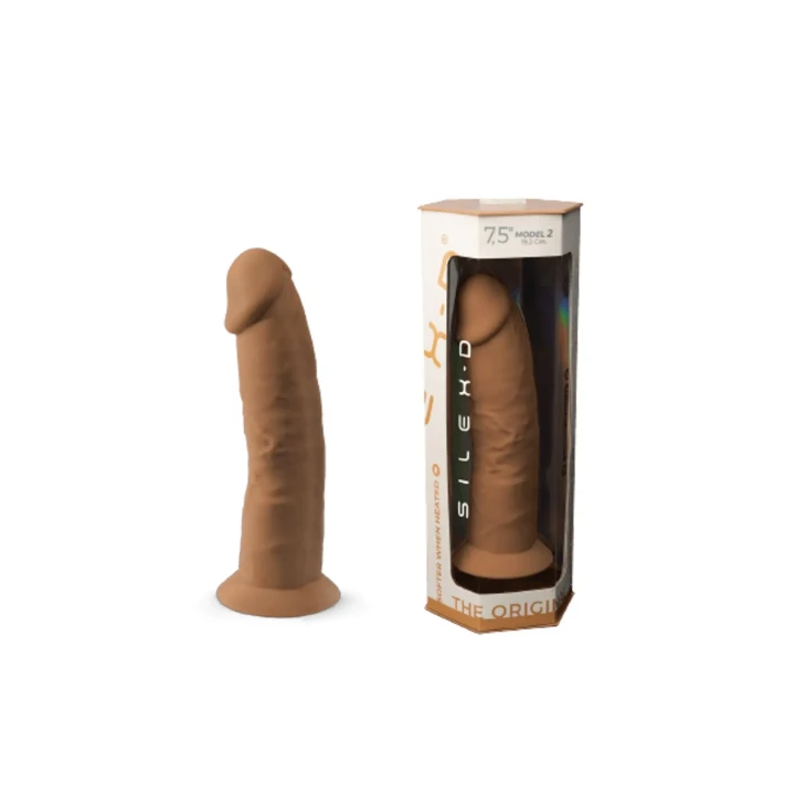 wibrator silikonowy, model 2, 19 cm, caramel, z przyssawką i hipoalergicznymi materiałami