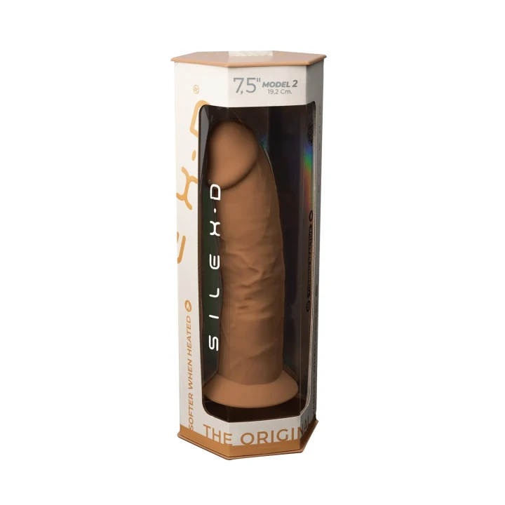 wibrator silikonowy, model 2, 19 cm, caramel, z przyssawką i hipoalergicznymi materiałami