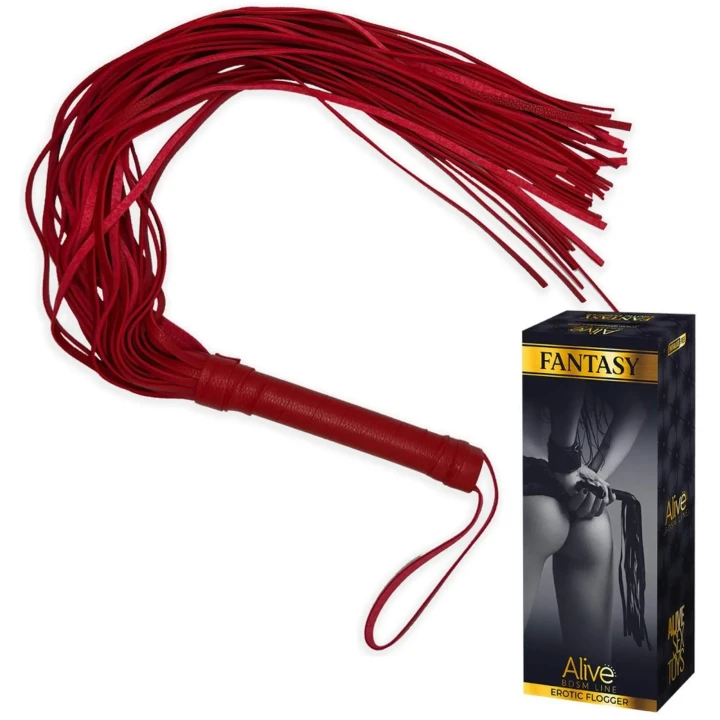 Bat do dominacji z długiego czerwonego imitacji skóry - Flogger 69 cm