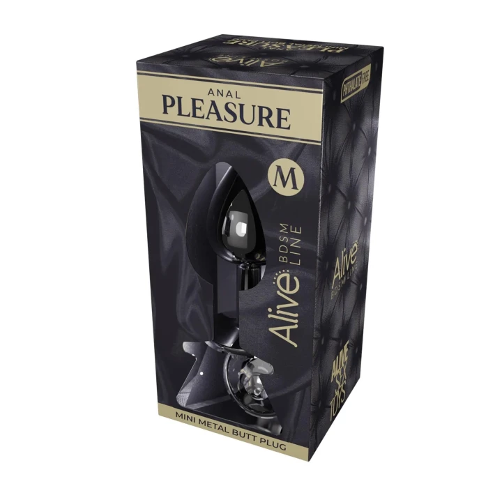 Mini metalowy butt plug M z kryształkiem, długość 8 cm, średnica 3,4 cm, wodoodporny