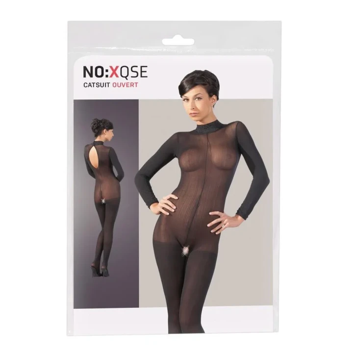 Catsuit z koronkowym kołnierzem, M/L, 100% poliamid, elegancki i zmysłowy strój