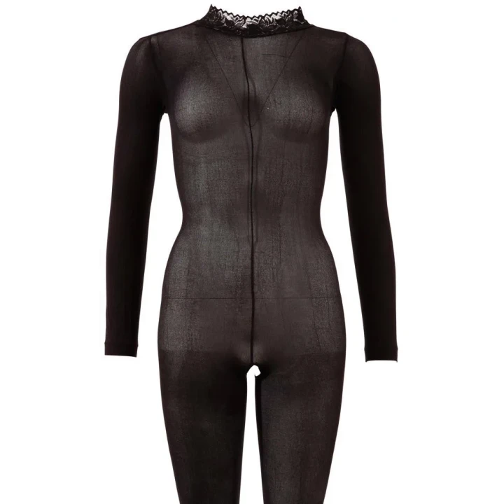 Catsuit z koronkowym kołnierzem, M/L, 100% poliamid, elegancki i zmysłowy strój
