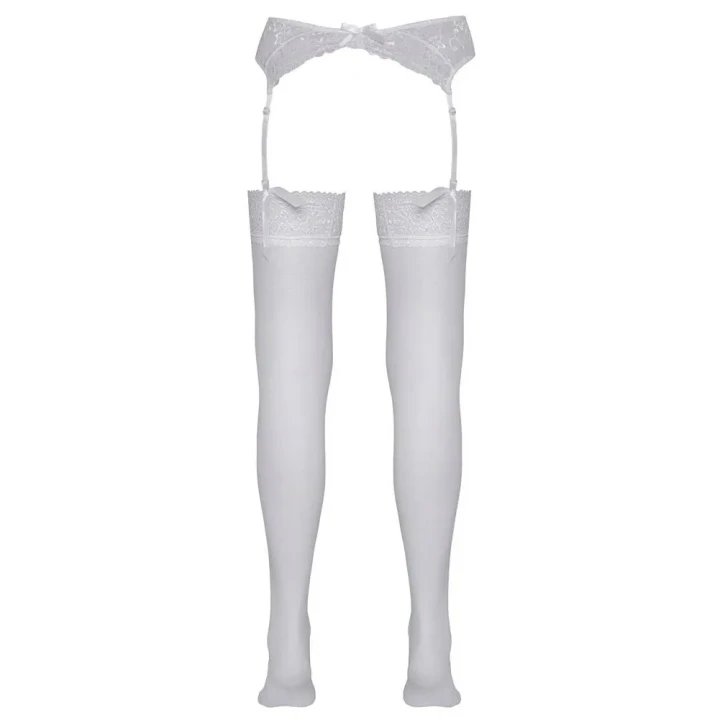 Białe pończochy koronkowe 20 den, 95% poliamid, 5% elastan, eleganckie i komfortowe