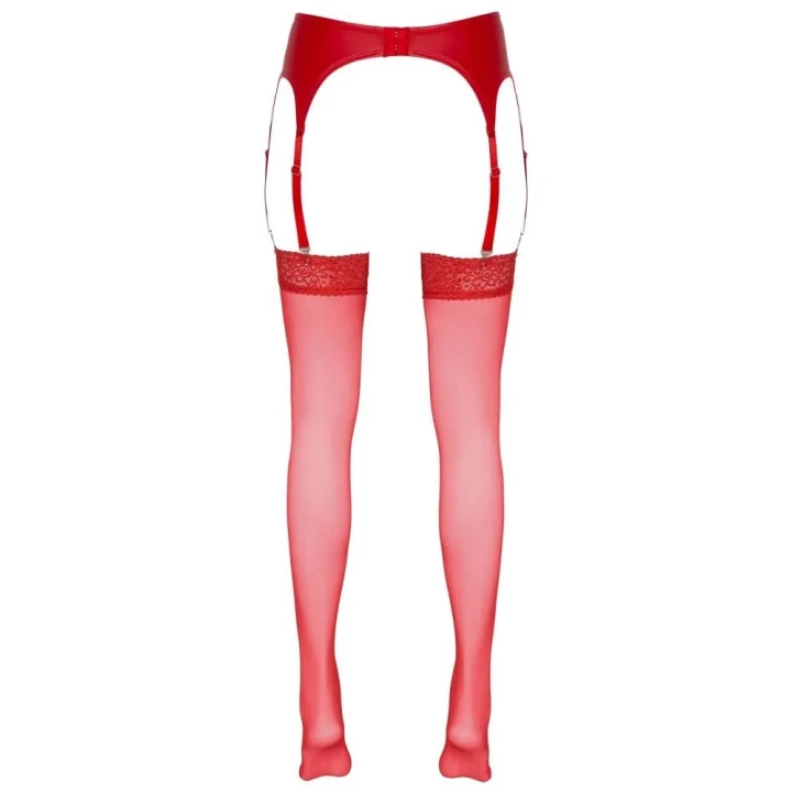Pończochy czerwone jedwabne 20 den, z koronkową górną częścią, Oeko-Tex