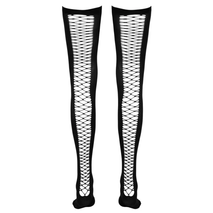 Pończochy sięgające uda typu fishnet z tylnym szwem, rozmiar S/M