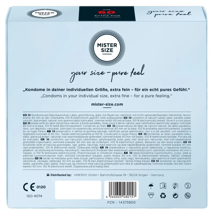 Prezerwatywy Mister Size 60mm, naturalny lateks, opakowanie 36 sztuk, ultra cienkie