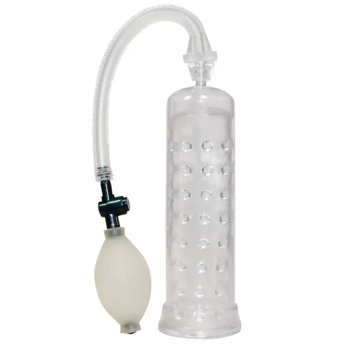 Pompka do penisa Horny Dots, przezroczysta, regulowane ciśnienie, 19,5 cm długości