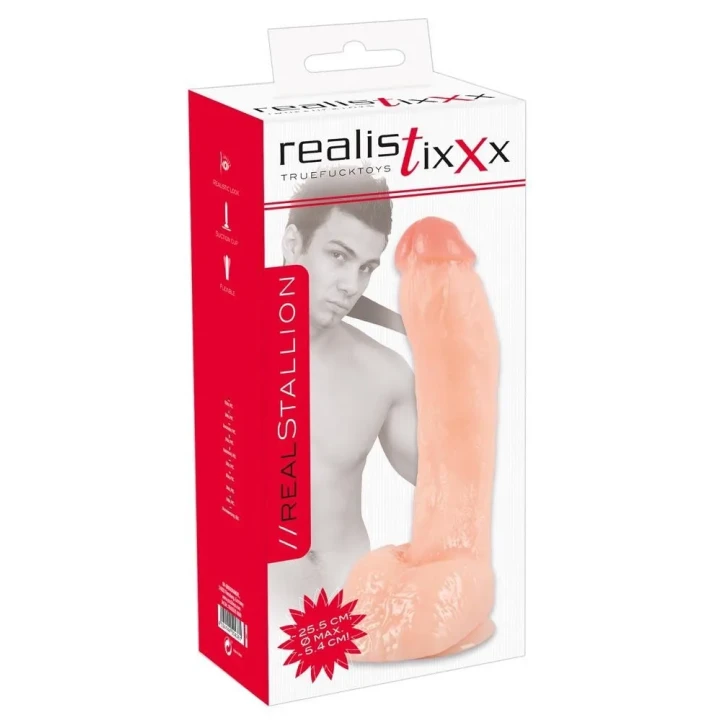 Realistyczne dildo - Real Stallion, PVC, 27,5 cm długości, różowe, z przyssawką