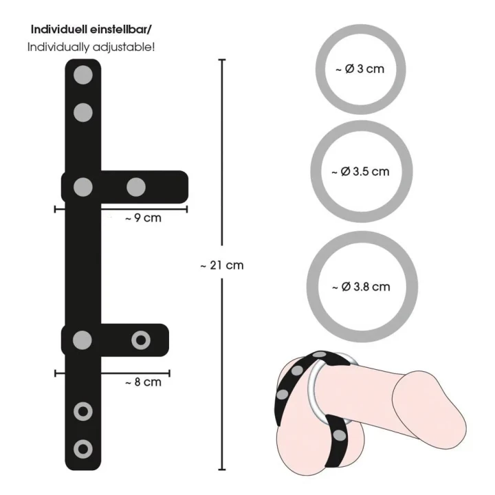 Pasek skórzany z metalowymi pierścieniami o średnicach 3-3,8 cm, regulowany