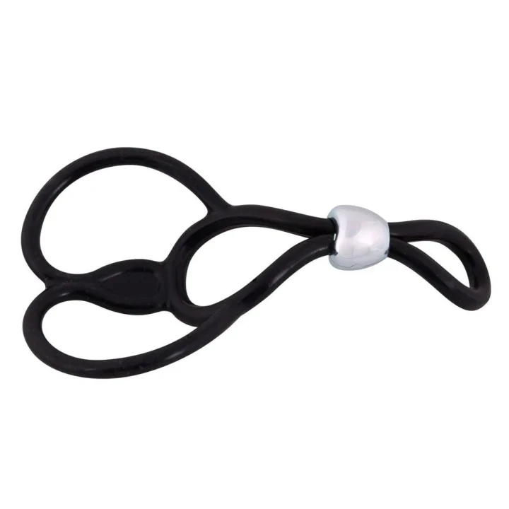 Pierścień erekcyjny z trzema kulkami, silikonowy, regulowany, czarny, długość 13 cm