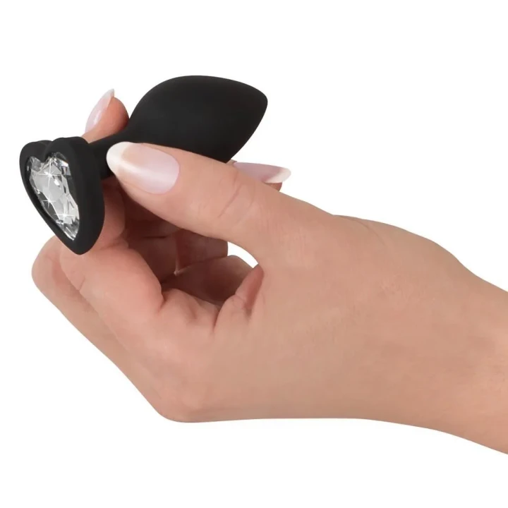 Zatyczka analna silikonowa z sercowym kamieniem, 7,3 cm, dla początkujących