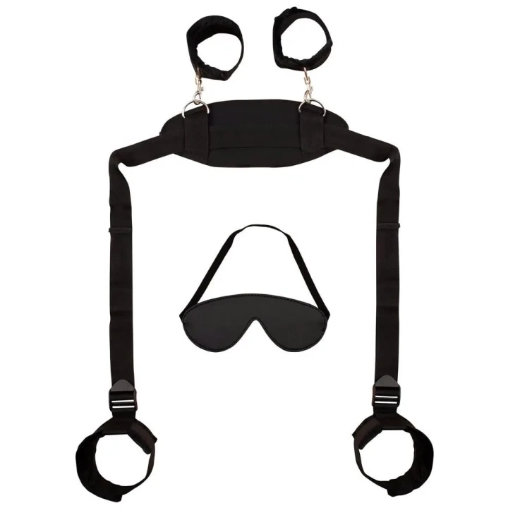 Zestaw do bondage ciała Bad Kitty z regulowanymi pasami na szyję, nadgarstki i kostki