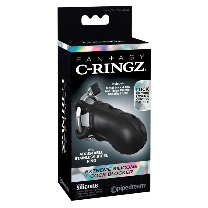 Blokada erekcji z silikonu ekstremalnego, czarna, regulowany pierścień ze stali nierdzewnej