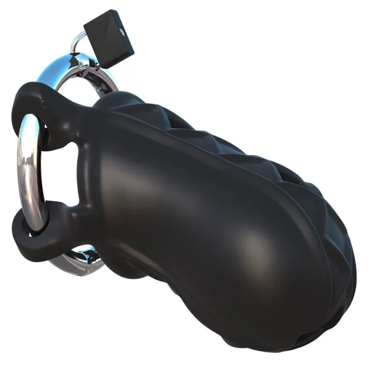 Blokada erekcji z silikonu ekstremalnego, czarna, regulowany pierścień ze stali nierdzewnej