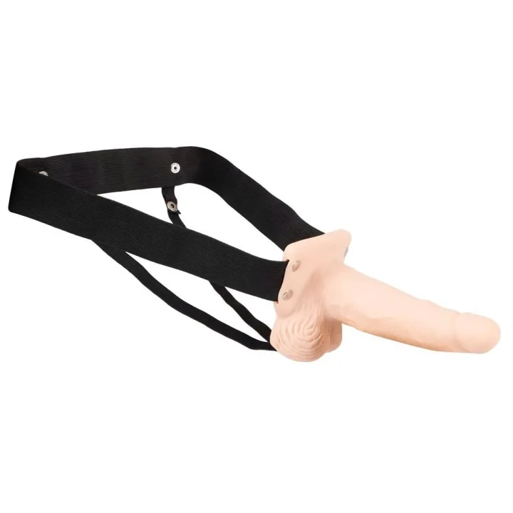 Wibrujący rękaw do strap-on z regulowanym jockstrapem, PVC, silikon, długość 17,5 cm