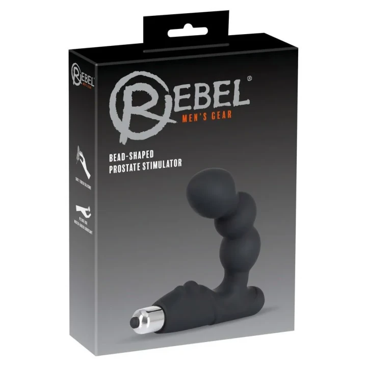 Stymulator prostaty Rebel – zakrzywiony wibrator silikonowy, 14 cm, z wibracją, zasilany bateriami