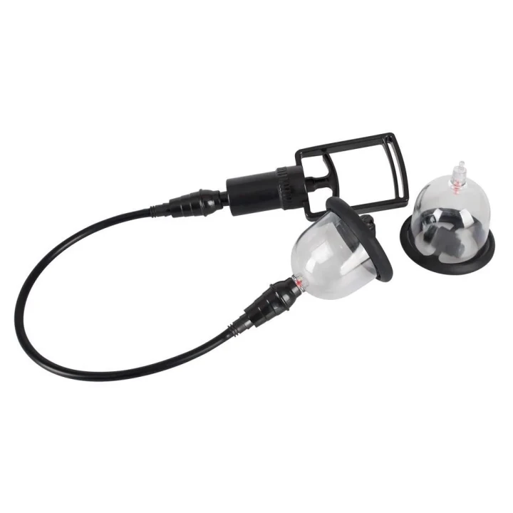 Wibracyjny kubek stymulujący sutki Bad Kitty z ręczną pompką, silikon, akryl, zestaw 2 szt.