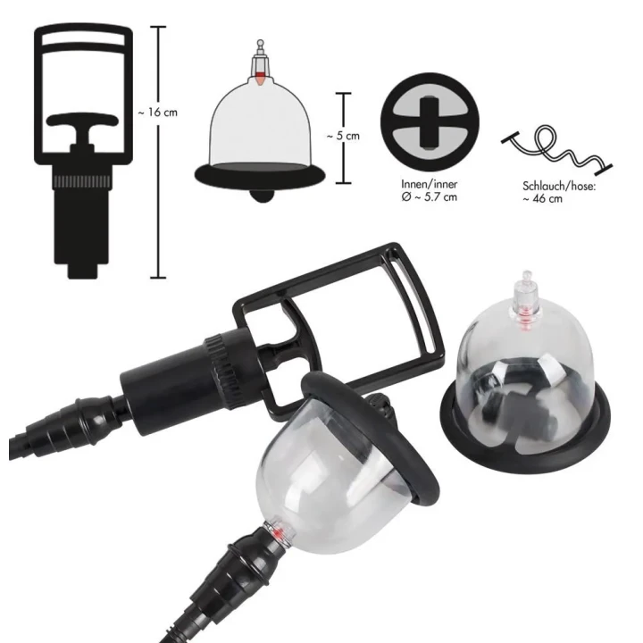 Wibracyjny kubek stymulujący sutki Bad Kitty z ręczną pompką, silikon, akryl, zestaw 2 szt.